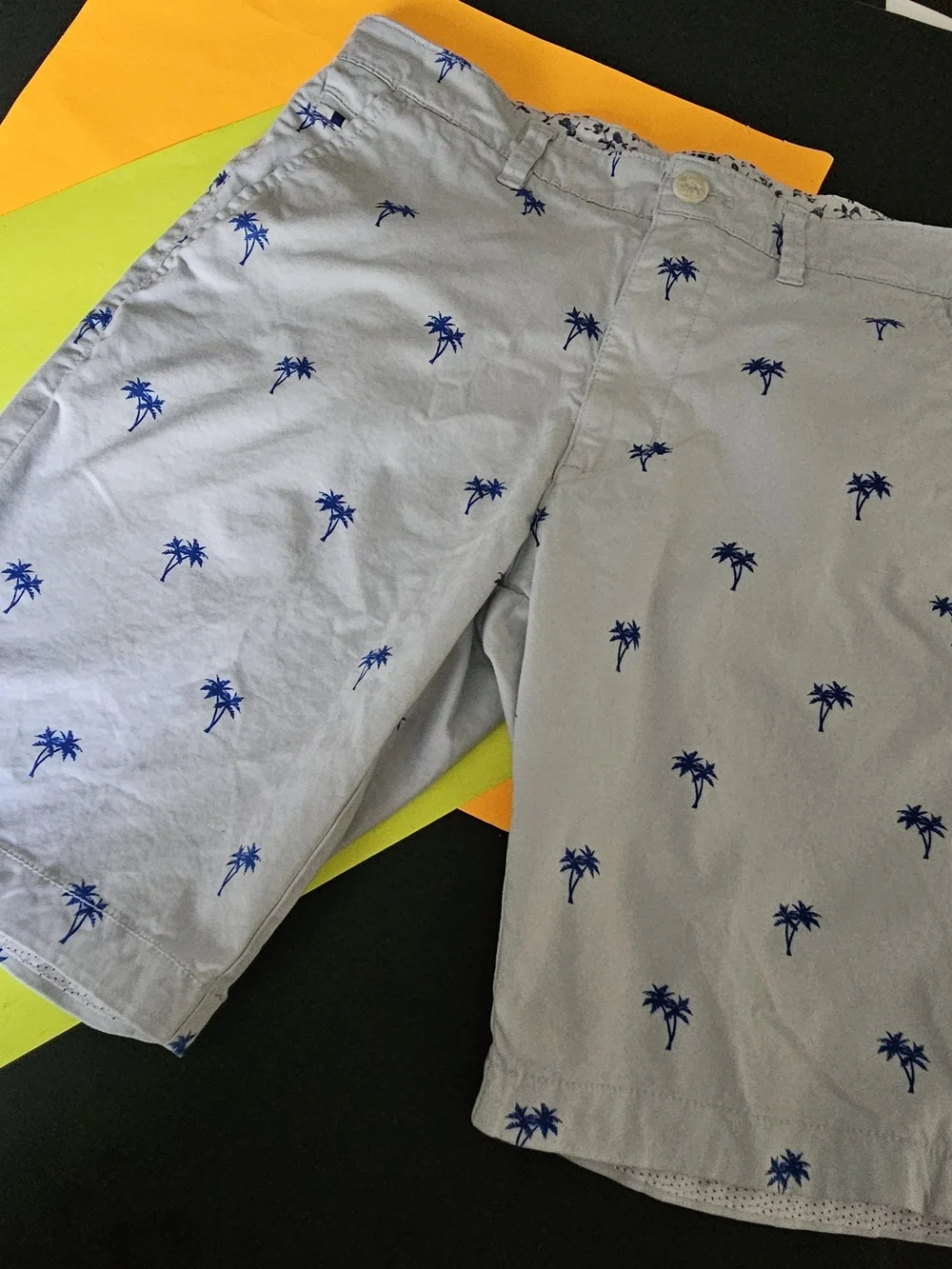 Men's Light Blue Palm Tree-Print Cotton Shorts Sz 30 Inseam 8
